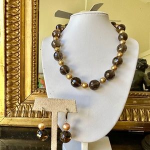14k gold  topaz and pearl necklace & earrings Zoe B gorgeous